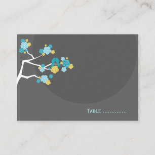 Blue Cherry Blossoms Love Bird Wedding Platzkarte