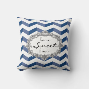Blue Chevrons Zuhause Sweet Zuhause oder Monogram  Kissen