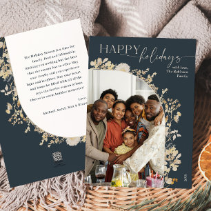 Blue Chic Arch Family Foto Happy Holidays Card Feiertagskarte