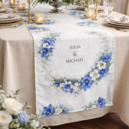 Blue Chic Botanical Wreath Wedding Decor Newlyweds Großer Tischläufer