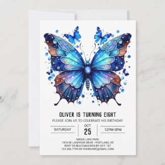 Blue Chic Butterfly Boy Geburtstag Einladung