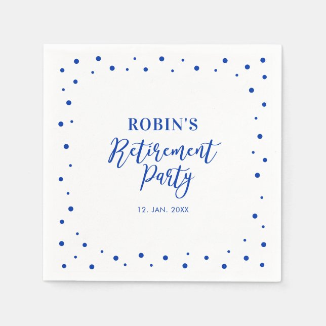 Blue Chic Confetti Modern Retirement Party Napkins Serviette (Vorderseite)