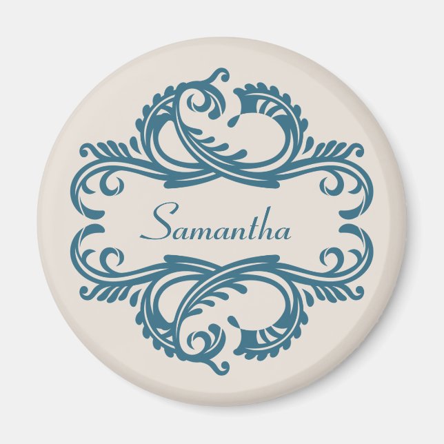 Blue Chic Damask Magnet (Vorne)