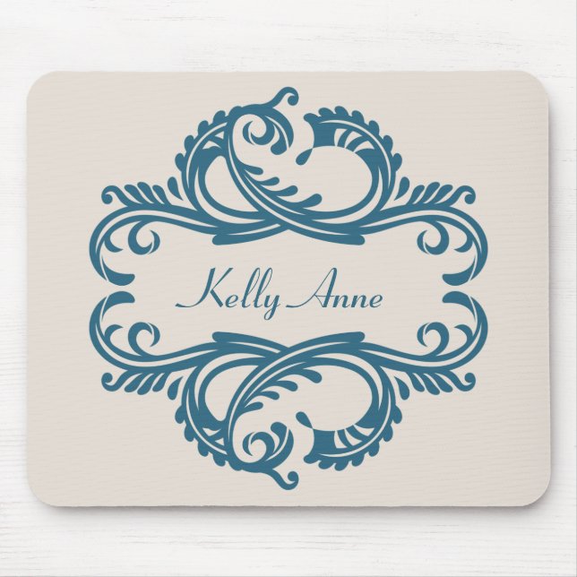 Blue Chic Damask Mousepad (Vorne)