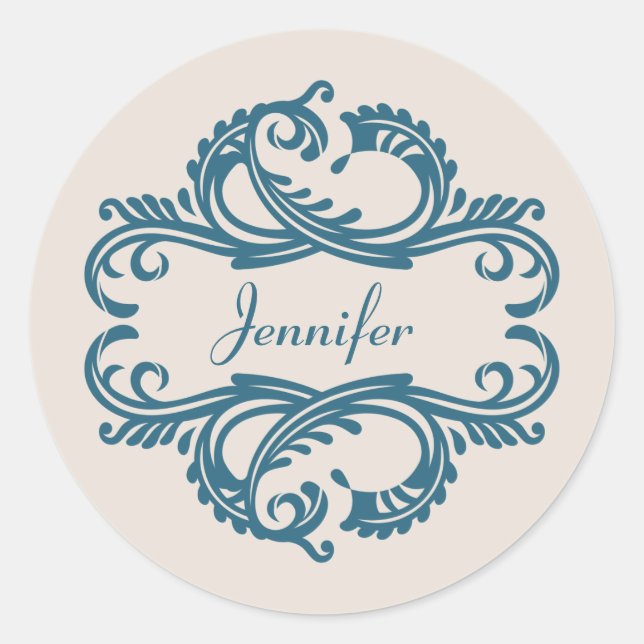 Blue Chic Damask Stickers (Vorderseite)