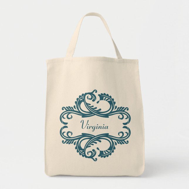 Blue Chic Damask Tote Bag Tragetasche (Vorne)