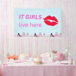Blue Chic Girls Party Lipstick Dorm Sign Banner