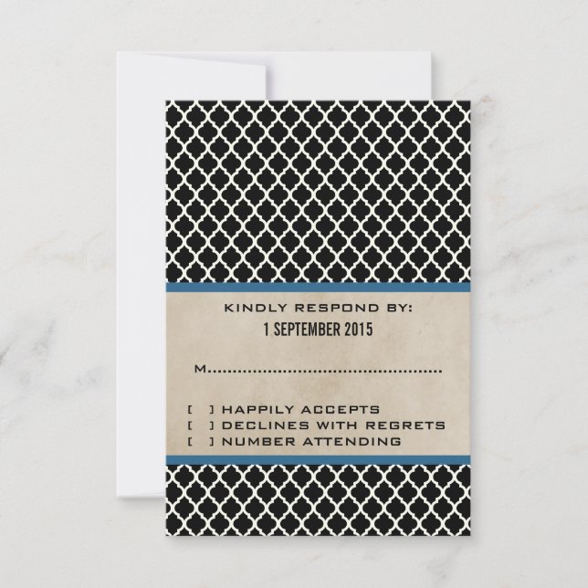 Blue Chic Quatrefolie Response Card RSVP Karte (Vorderseite)
