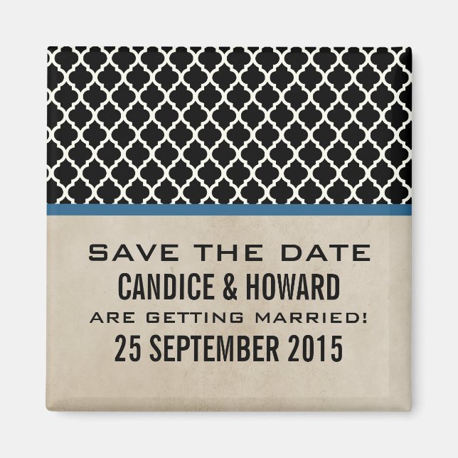 Blue Chic Quatrefolie Speichern Sie das Date Magne Magnet (Vorne)