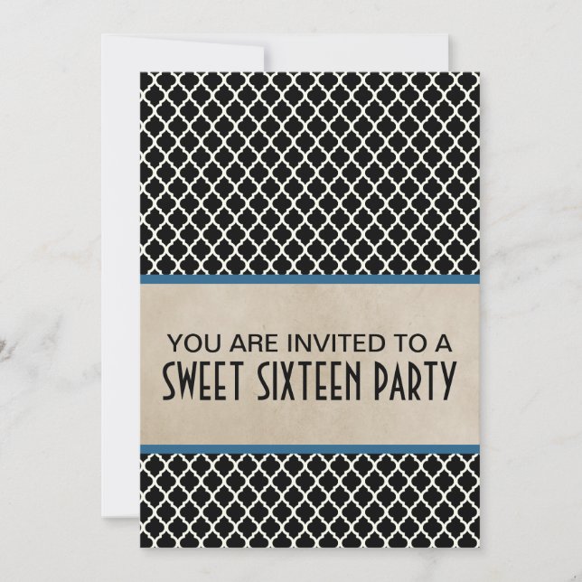 Blue Chic Quatrefolie Sweet 16 Einladung (Vorderseite)