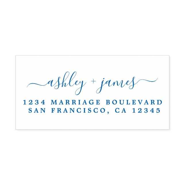 Blue Chic Script Names Wedding Rücksendeadresse Permastempel (Design)