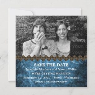 Blue Chic Steampunk Foto Save the Date einladen