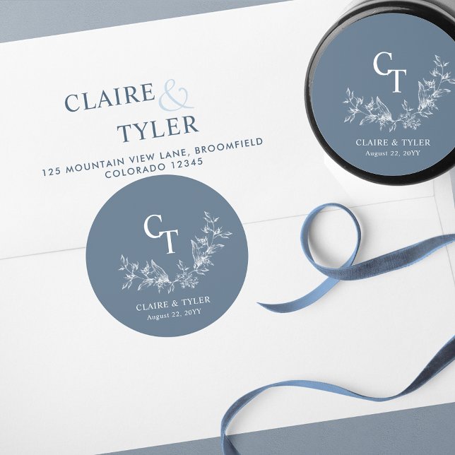 Blue Chic Wedding Monogram Umschlag Aufkleber / Ge (Von Creator hochgeladen)