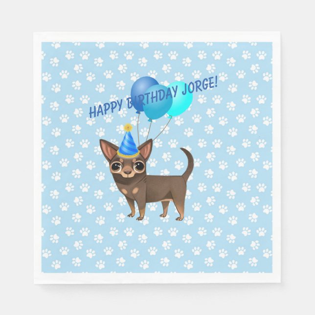 Blue Chihuahua Paper Party Napkins Serviette (Vorderseite)