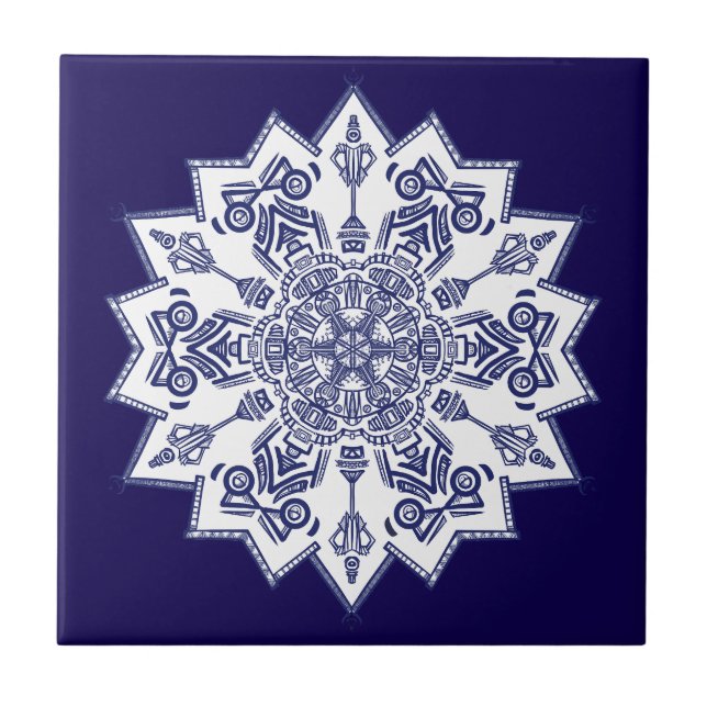 Blue China Mandela Fliese (Vorderseite)