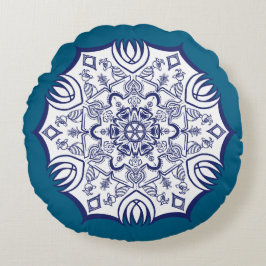 Blue China Mandela Rundes Kissen