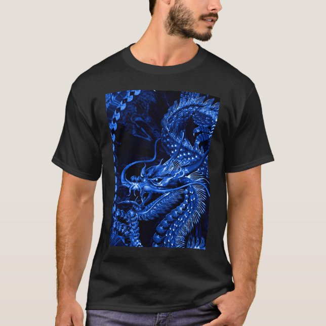 Blue Chinese Dragon Art Graphic T-Shirt (Vorderseite)