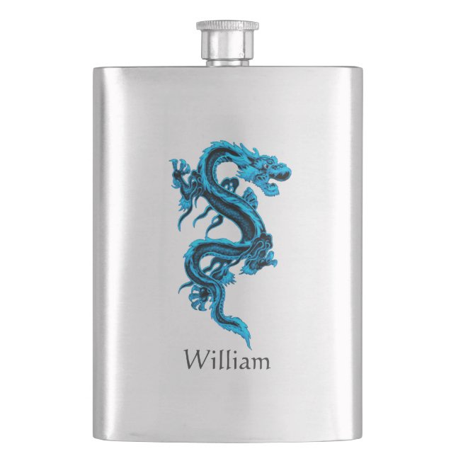 Blue Chinese Dragon Custom Flask Flachmann (Vorderseite)