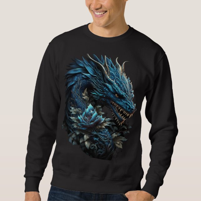Blue Chinese Dragon E Girl Aesthetic E Boy retro 9 Sweatshirt (Vorderseite)