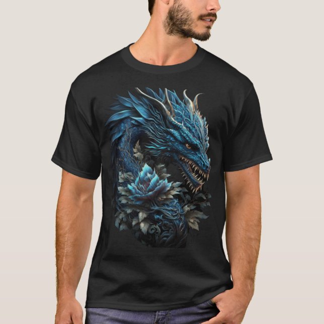 Blue Chinese Dragon E Girl Aesthetic E Boy Retro 9 T-Shirt (Vorderseite)