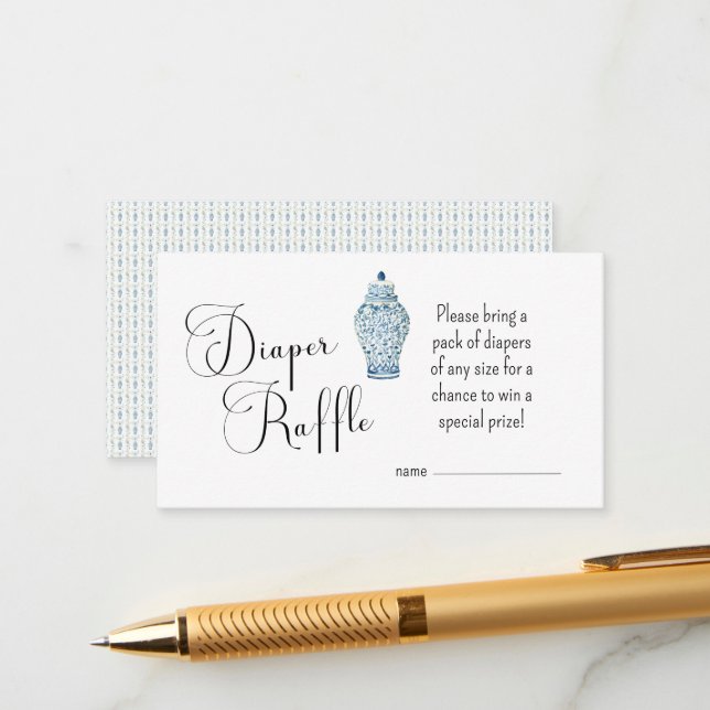 Blue Chinoisere Muster Diaper Raffekarte Begleitkarte (Vorderseite/Rückseite Beispiel)