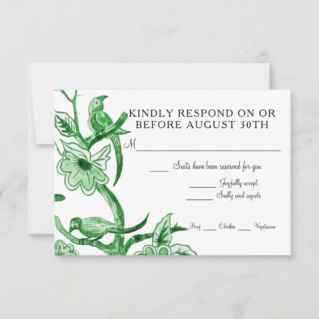 Blue Chinoiserie Asiatische Flora RSVP Karte (Vorderseite)