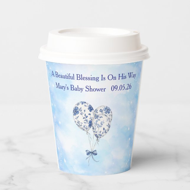 Blue Chinoiserie Baby Shower Tableware Set Pappbecher (Vorderseite)