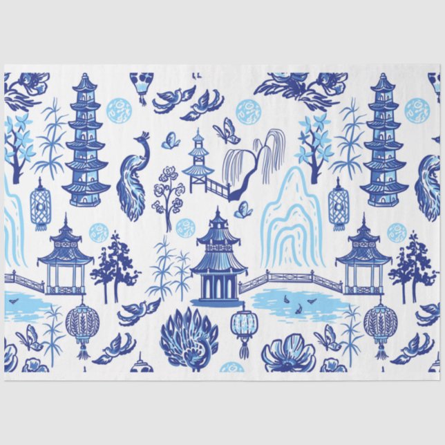 Blue Chinoiserie Blue Flow Decoupage Seidenpapier (Vorderseite)