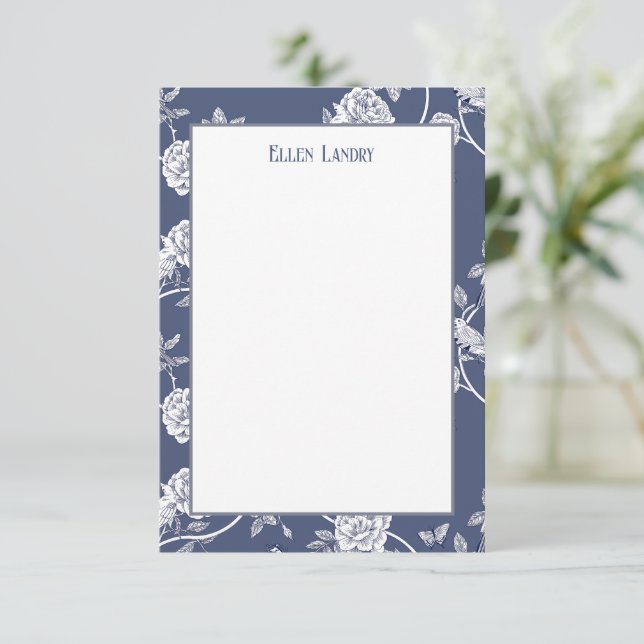 Blue Chinoiserie Blume Dankeskarte (Stehend Vorderseite)