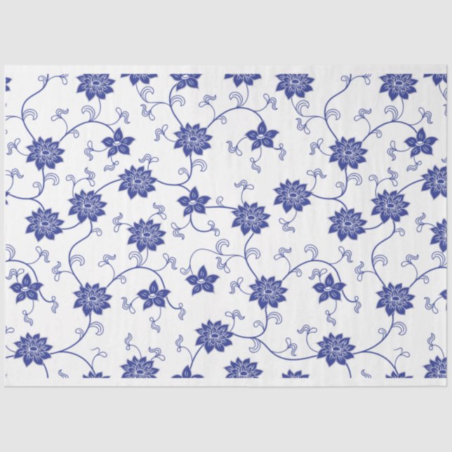 Blue Chinoiserie Blumen Blue Flow Decoupage Seidenpapier (Vorderseite)