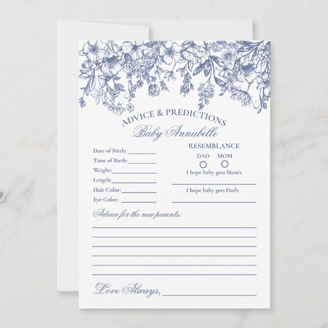 Blue Chinoiserie Blumenberater für Babykarte Einladung (Vorderseite)