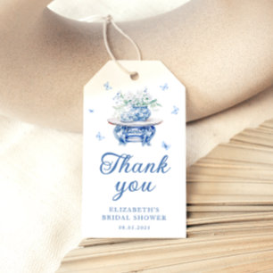 Blue Chinoiserie Blumenchic Brautparty Favoriten Geschenkanhänger