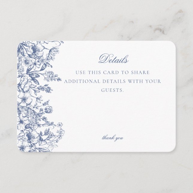 Blue Chinoiserie Blumendetails Card Einladung (Vorderseite)