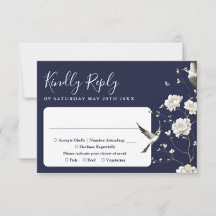 Blue Chinoiserie Blumengarten Hochzeit RSVP Karte