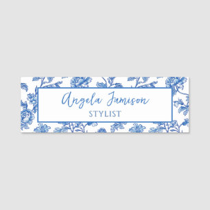 Blue Chinoiserie Blumenmarke Namensschild