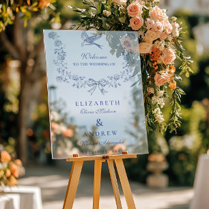 Blue Chinoiserie Botanische Hochzeit Acrylschild