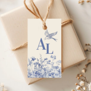 Blue Chinoiserie Botanische Hochzeit Geschenkanhänger