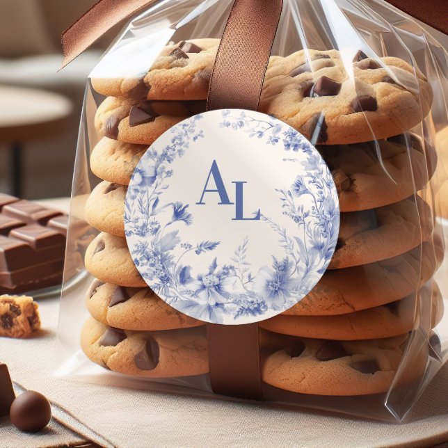 Blue Chinoiserie Botanische Hochzeit Runder Aufkleber (Von Creator hochgeladen)