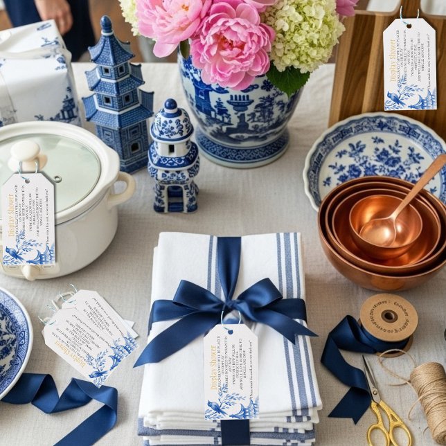Blue Chinoiserie  Bridal Display Shower enclosure Geschenkanhänger (Blue Chinoiserie Bridal Display Shower enclosure Gift Tags)