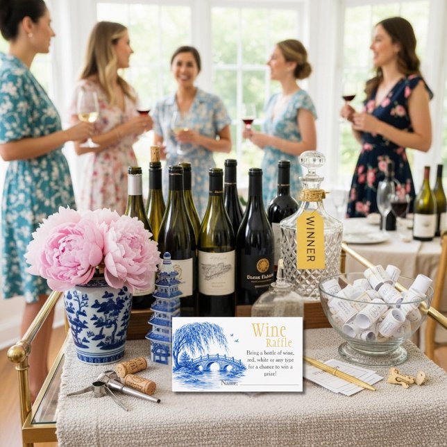 Blue Chinoiserie Bridge Wine Raffle Bridal Shower  Begleitkarte (Blue Chinoiserie Bridge Wine Raffle Bridal Shower Enclosure Card)