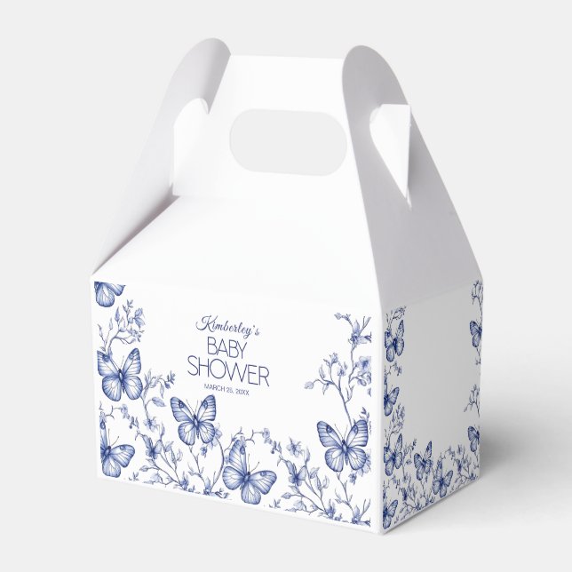 Blue Chinoiserie Butterfly Baby Dusche Geschenkschachtel (Vorderseite)