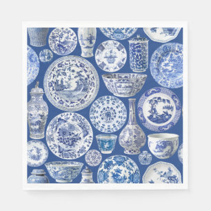 Blue Chinoiserie - chinesische Vasen und Teller Serviette