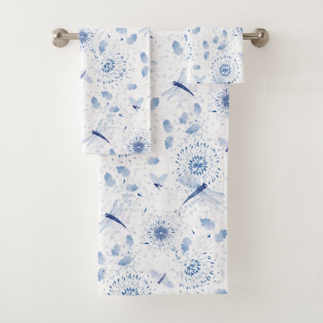 Blue Chinoiserie Draquelly Floral Badhandtuch Set (Insitu)
