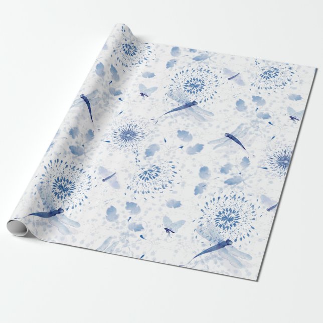 Blue Chinoiserie Draquelly Floral Geschenkpapier (Ungerollt)
