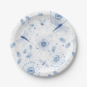 Blue Chinoiserie Draquelly Floral Pappteller