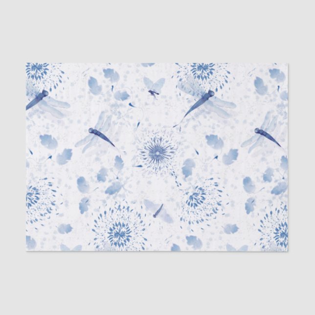 Blue Chinoiserie Draquelly Floral Seidenpapier (Vorderseite)