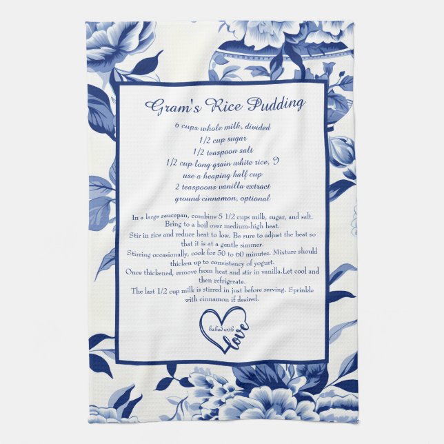 Blue Chinoiserie Family Recipe Keepsake Custom  Geschirrtuch (Vertikal)