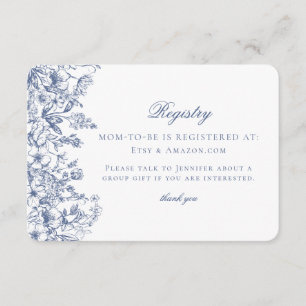 Blue Chinoiserie Floral Baby Registry Card Begleitkarte