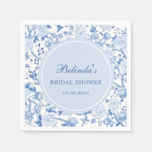 Blue Chinoiserie Floral Birds Brautparty Serviette