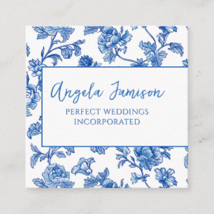 Blue Chinoiserie Floral Quadratische Visitenkarte
